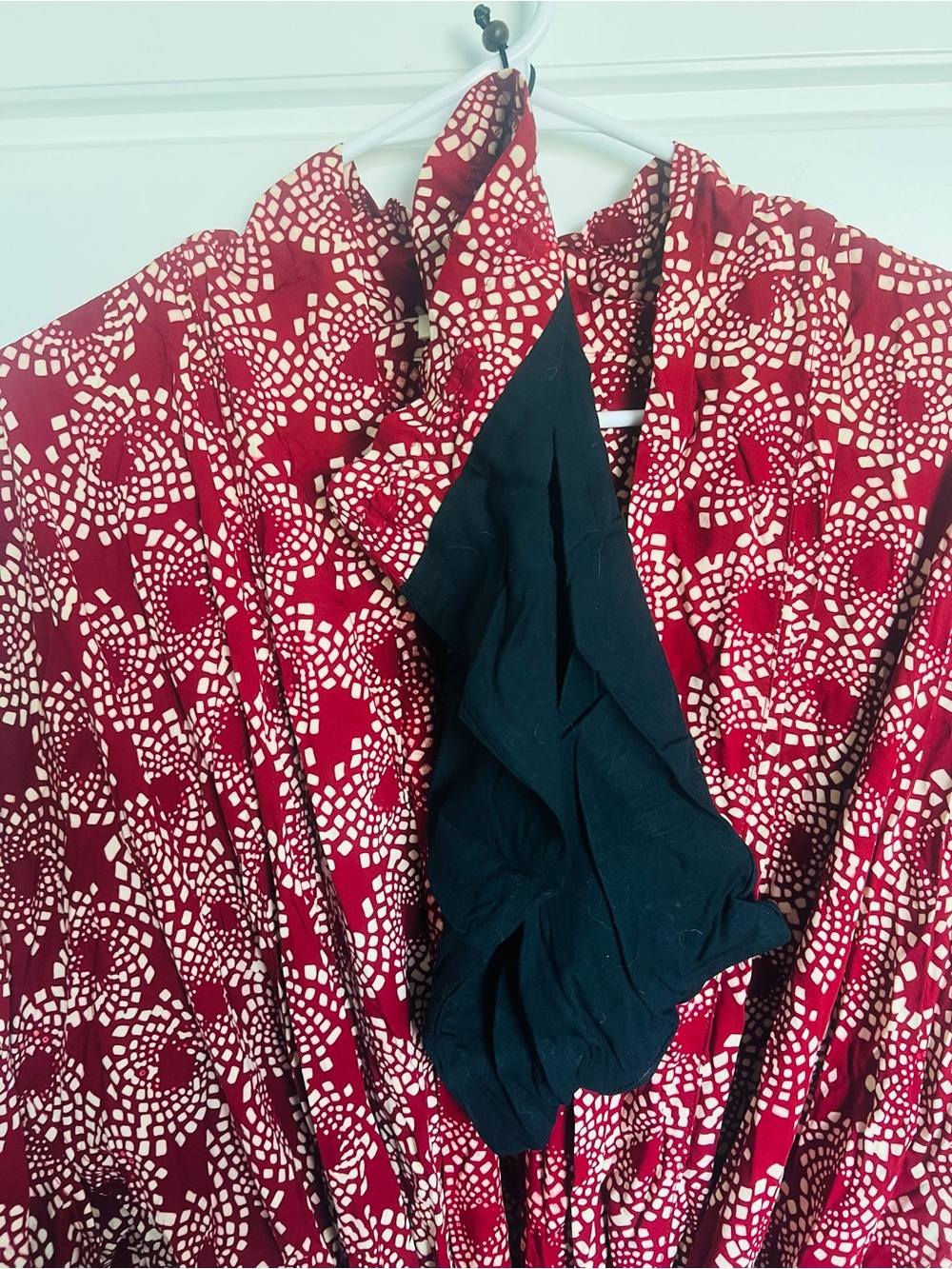Long Burgundy Floral Wrap Robe with Tie Waist - Picture 8 of 8